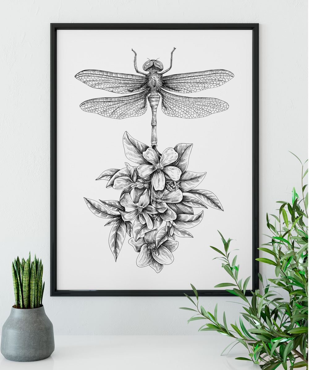 "Dragonfly Flower" art print